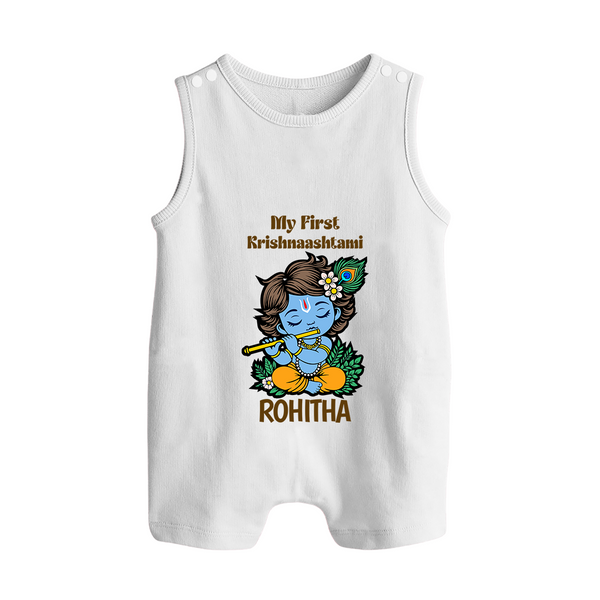 My First Krishnashtami Romper Suit/Sleeveless Romper | Personalized Baby Romper Suit/Sleeveless Romper for Krishnashtami - WHITE - 0 - 5 Months Old (Chest 18")