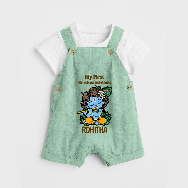 My First Krishnashtami Dungaree Set | Personalized Baby Dungaree Set for Krishnashtami - MINT GREEN - 0 - 5 Months Old (Chest 18")