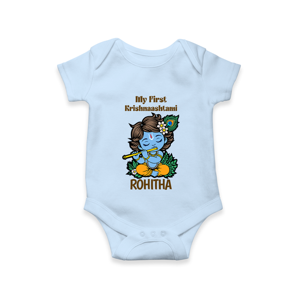 My First Krishnashtami Romper/Onesie | Personalized Baby Romper/Onesie for Krishnashtami - BABY BLUE - New Born (Chest 14")