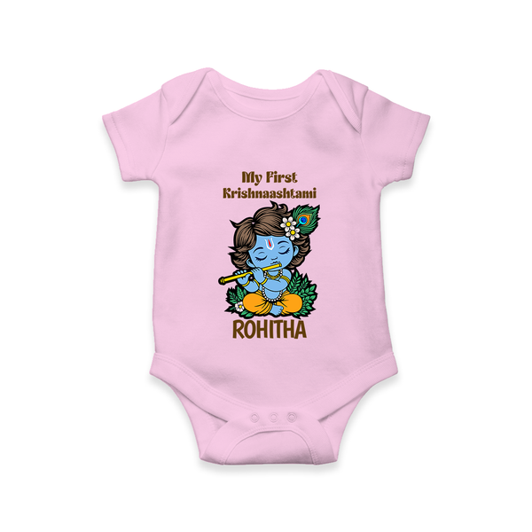 My First Krishnashtami Romper/Onesie | Personalized Baby Romper/Onesie for Krishnashtami - BABY PINK - New Born (Chest 14")