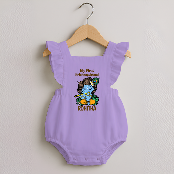 My First Krishnashtami Romper Frock | Personalized Baby Romper Frock for Krishnashtami - LILAC - 0 - 3 Months Old (Chest 19")