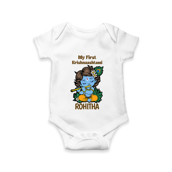 My First Krishnashtami Romper/Onesie | Personalized Baby Romper/Onesie for Krishnashtami - WHITE - New Born (Chest 14")