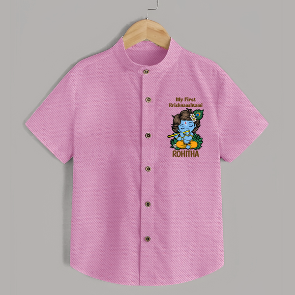 My First Krishnashtami Shirt | Personalized Baby Shirt for Krishnashtami - BABY PINK - 0 - 6 Months Old (Chest 23")