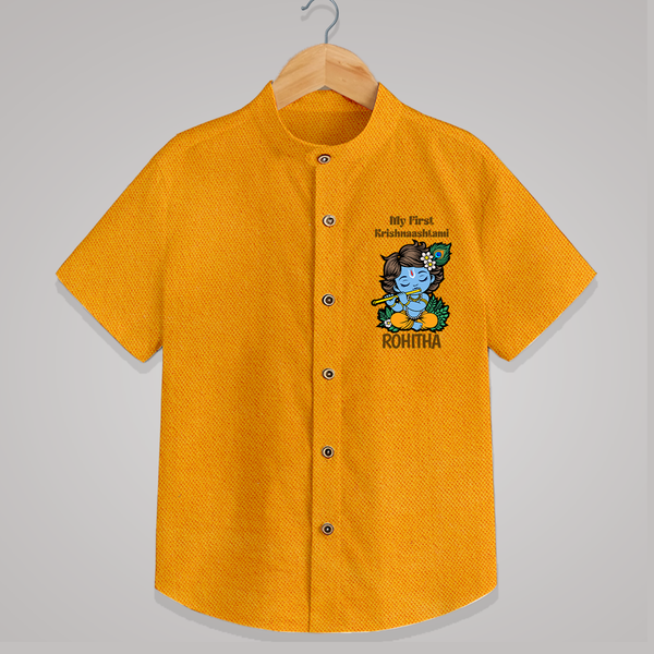 My First Krishnashtami Shirt | Personalized Baby Shirt for Krishnashtami - CHROME YELLOW - 0 - 6 Months Old (Chest 23")