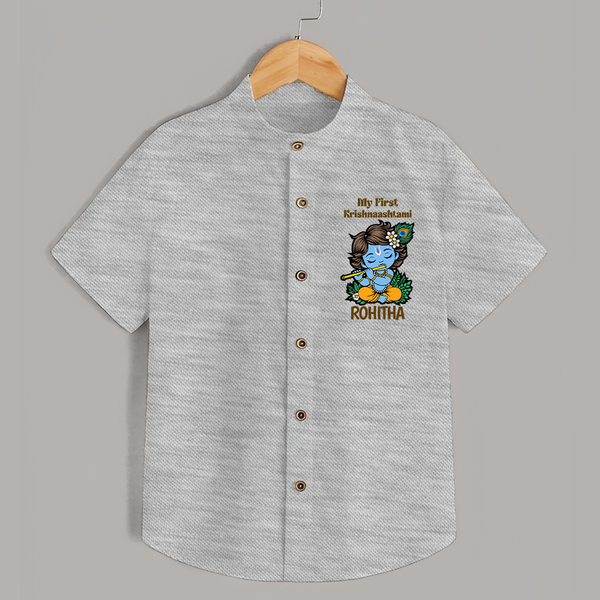 My First Krishnashtami Shirt | Personalized Baby Shirt for Krishnashtami - GREY - 0 - 6 Months Old (Chest 23")