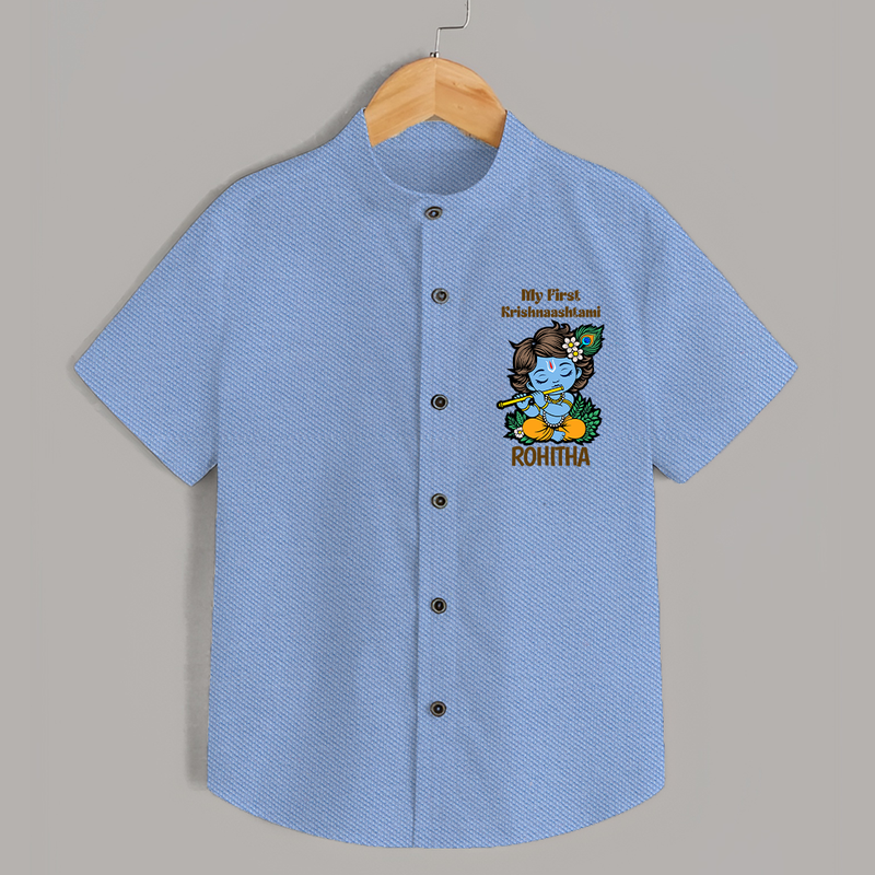 My First Krishnashtami Shirt | Personalized Baby Shirt for Krishnashtami - SKY BLUE - 0 - 6 Months Old (Chest 23")