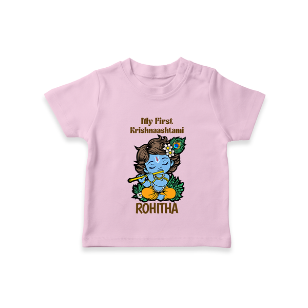 My First Krishnashtami T-shirt | Personalized Baby T-shirt for Krishnashtami - BABY PINK - 0-5 Months Old (Chest 17")