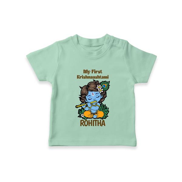 My First Krishnashtami T-shirt | Personalized Baby T-shirt for Krishnashtami - MINT GREEN - 0-5 Months Old (Chest 17")