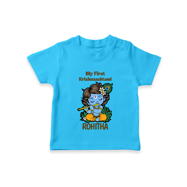 My First Krishnashtami T-shirt | Personalized Baby T-shirt for Krishnashtami - SKY BLUE - 0-5 Months Old (Chest 17")