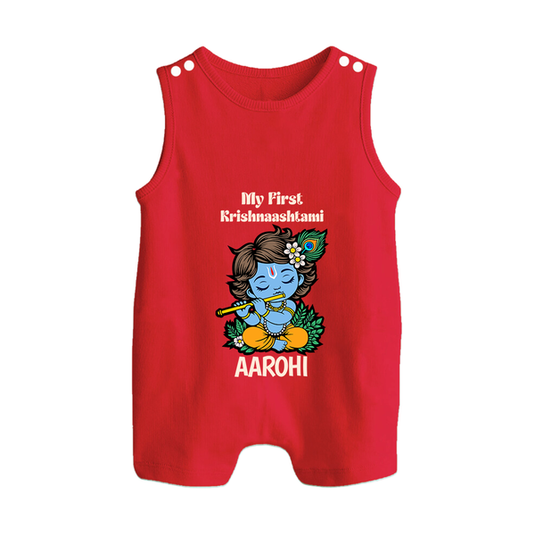 My First Krishnashtami Romper Suit/Sleeveless Romper | Personalized Baby Romper Suit/Sleeveless Romper for Krishnashtami - RED - 0 - 5 Months Old (Chest 18")