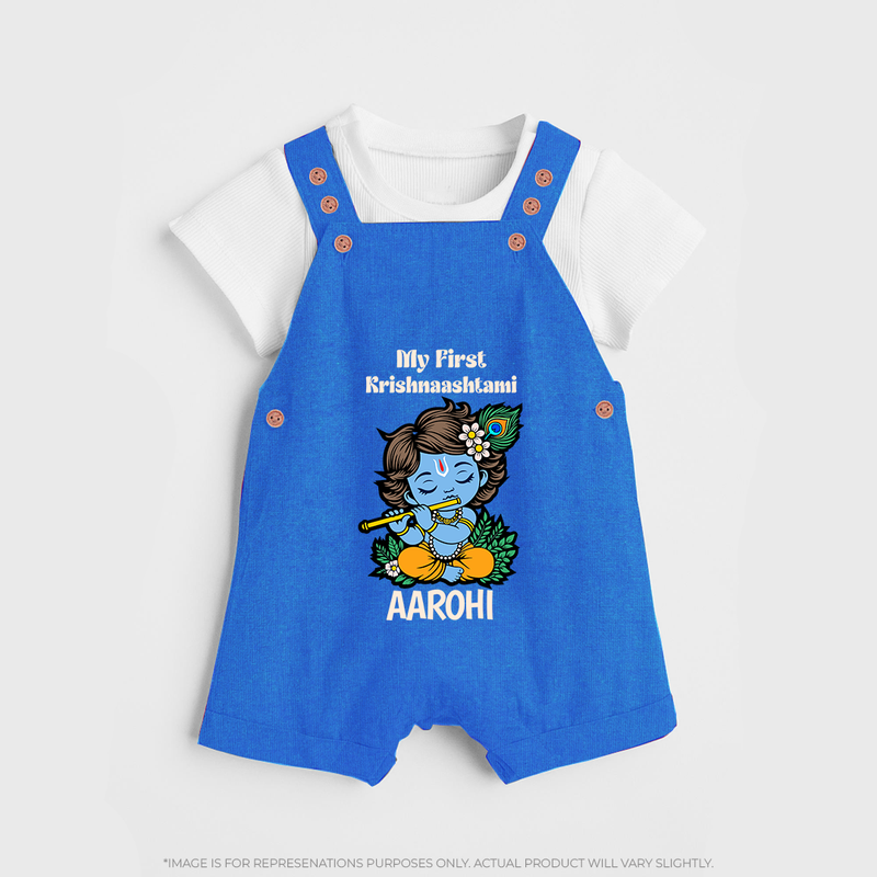 My First Krishnashtami Dungaree Set | Personalized Baby Dungaree Set for Krishnashtami - COBALT BLUE - 0 - 5 Months Old (Chest 18")