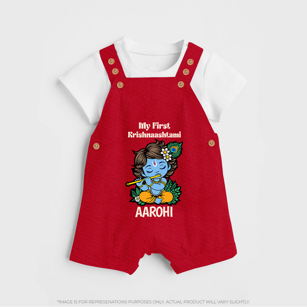 My First Krishnashtami Dungaree Set | Personalized Baby Dungaree Set for Krishnashtami - RED - 0 - 5 Months Old (Chest 18")