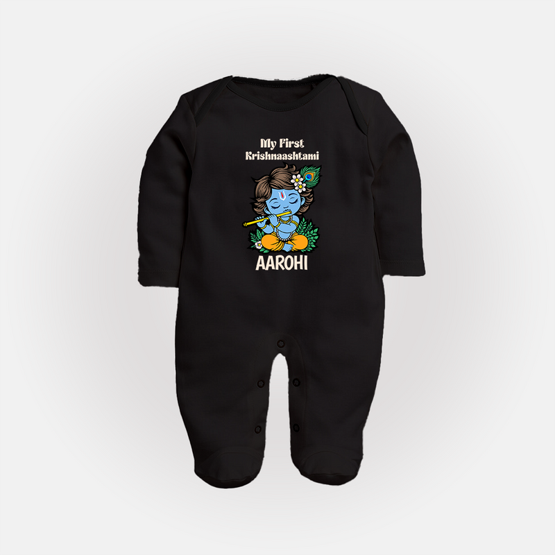 My First Krishnashtami Sleep Suit/Full Sleeve Body Suit | Personalized Baby Sleep Suit/Full Sleeve Body Suit for Krishnashtami - BLACK - New Born (Chest 7.5")