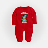 My First Krishnashtami Sleep Suit/Full Sleeve Body Suit | Personalized Baby Sleep Suit/Full Sleeve Body Suit for Krishnashtami - RED - New Born (Chest 7.5")