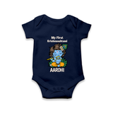 My First Krishnashtami Romper/Onesie | Personalized Baby Romper/Onesie for Krishnashtami - NAVY BLUE - New Born (Chest 14")
