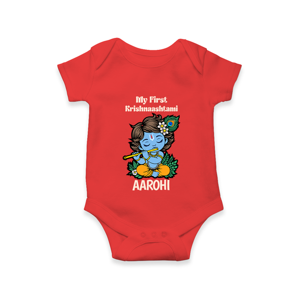 My First Krishnashtami Romper/Onesie | Personalized Baby Romper/Onesie for Krishnashtami - RED - New Born (Chest 14")