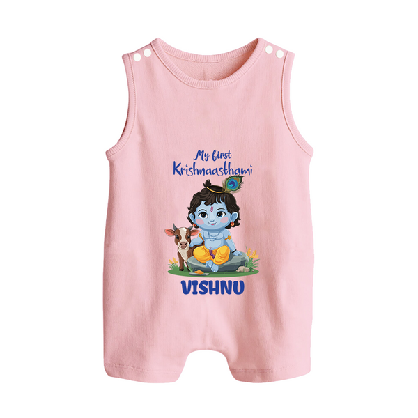 Celebrate My First Krishnashtami | Custom  Romper Suit/Sleeveless Romper for Krishna's Birthday - BABY PINK - 0 - 5 Months Old (Chest 18")
