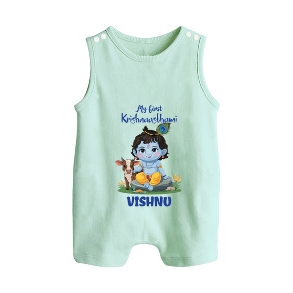 Celebrate My First Krishnashtami | Custom  Romper Suit/Sleeveless Romper for Krishna's Birthday - MINT GREEN - 0 - 5 Months Old (Chest 18")