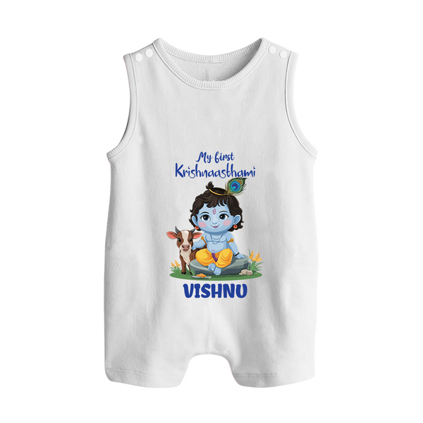 Celebrate My First Krishnashtami | Custom  Romper Suit/Sleeveless Romper for Krishna's Birthday - WHITE - 0 - 5 Months Old (Chest 18")