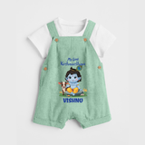 Celebrate My First Krishnashtami | Custom  Dungaree Set for Krishna's Birthday - MINT GREEN - 0 - 5 Months Old (Chest 18")