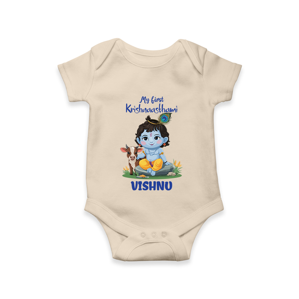Celebrate My First Krishnashtami | Custom  Romper/Onesie for Krishna's Birthday - IVORY - New Born (Chest 14")