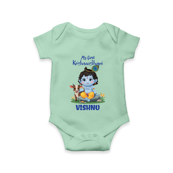 Celebrate My First Krishnashtami | Custom  Romper/Onesie for Krishna's Birthday - MINT GREEN - New Born (Chest 14")