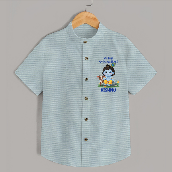 Celebrate My First Krishnashtami | Custom  Shirt for Krishna's Birthday - ARCTIC BLUE - 0 - 6 Months Old (Chest 23")