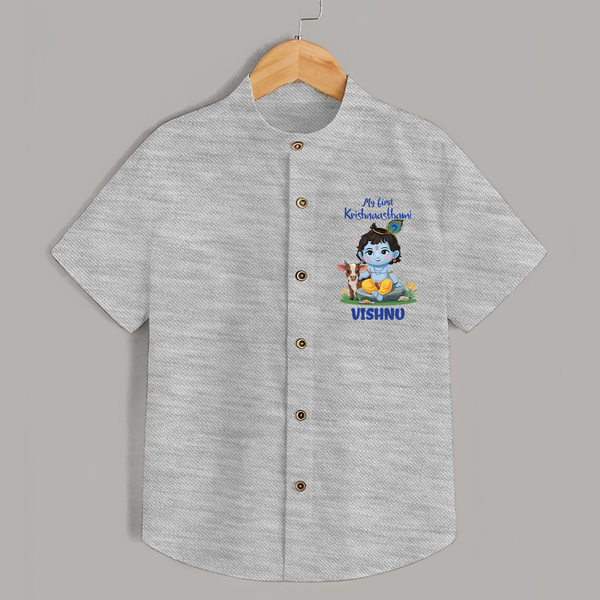 Celebrate My First Krishnashtami | Custom  Shirt for Krishna's Birthday - GREY - 0 - 6 Months Old (Chest 23")