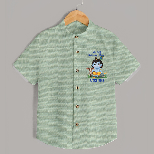 Celebrate My First Krishnashtami | Custom  Shirt for Krishna's Birthday - MINT GREEN - 0 - 6 Months Old (Chest 23")