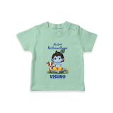 Celebrate My First Krishnashtami | Custom  T-shirt for Krishna's Birthday - MINT GREEN - 0-5 Months Old (Chest 17")