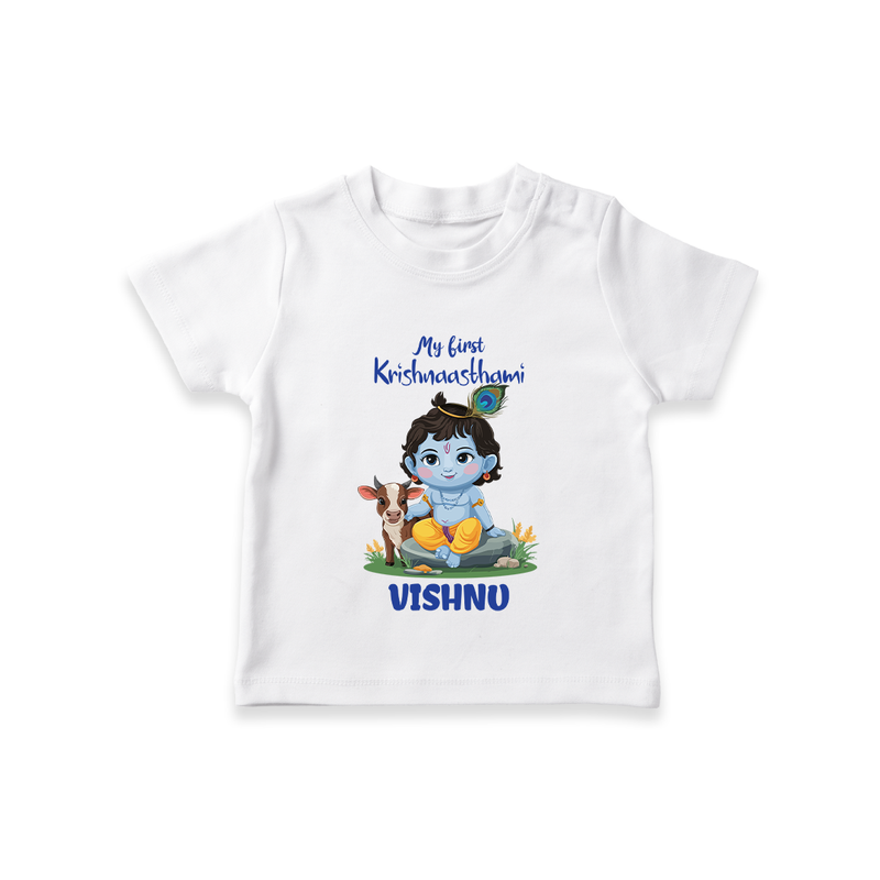 Celebrate My First Krishnashtami | Custom  T-shirt for Krishna's Birthday - WHITE - 0-5 Months Old (Chest 17")