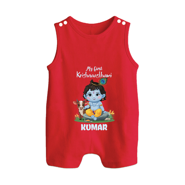 Celebrate My First Krishnashtami | Custom  Romper Suit/Sleeveless Romper for Krishna's Birthday - RED - 0 - 5 Months Old (Chest 18")