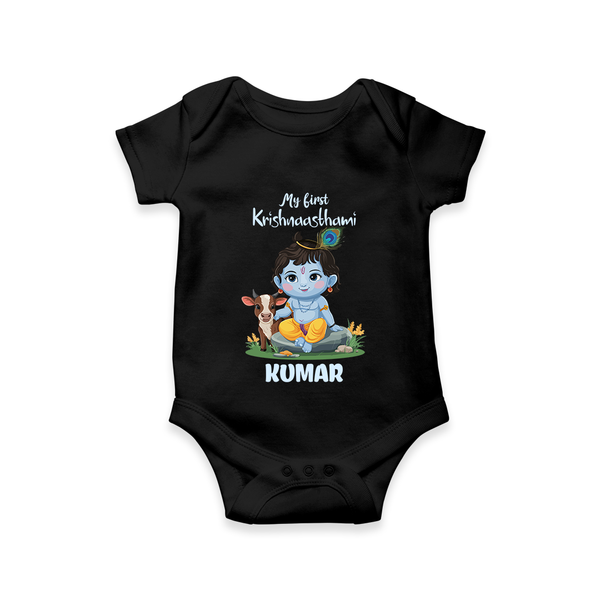 Celebrate My First Krishnashtami | Custom  Romper/Onesie for Krishna's Birthday - BLACK - New Born (Chest 14")
