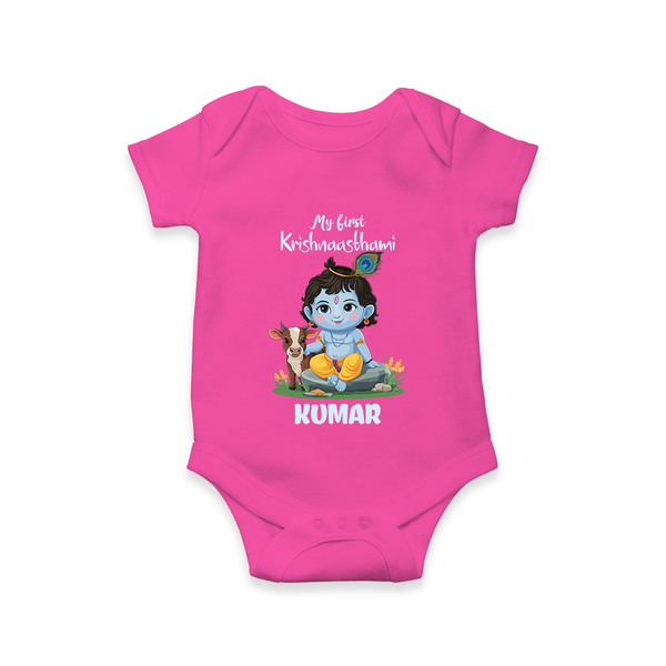 Celebrate My First Krishnashtami | Custom  Romper/Onesie for Krishna's Birthday - HOT PINK - New Born (Chest 14")