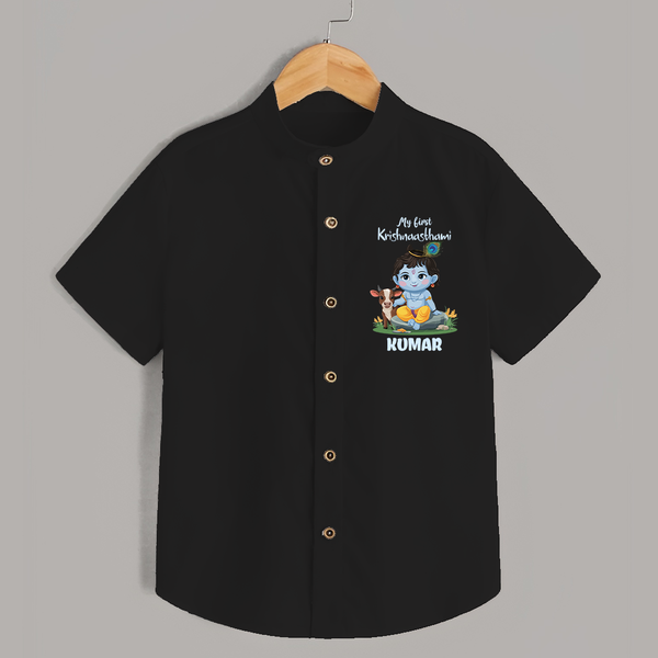 Celebrate My First Krishnashtami | Custom  Shirt for Krishna's Birthday - BLACK - 0 - 6 Months Old (Chest 23")