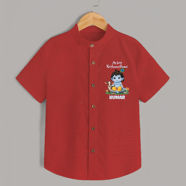 Celebrate My First Krishnashtami | Custom  Shirt for Krishna's Birthday - RED - 0 - 6 Months Old (Chest 23")