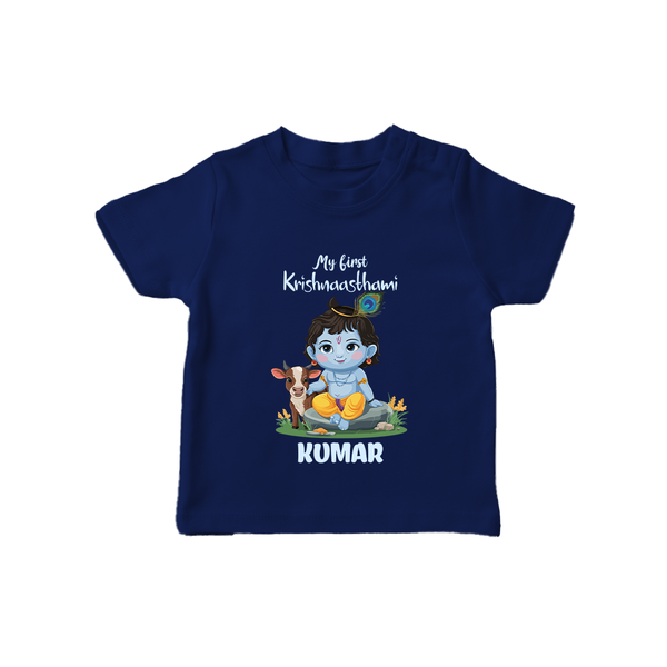 Celebrate My First Krishnashtami | Custom  T-shirt for Krishna's Birthday - NAVY BLUE - 0-5 Months Old (Chest 17")