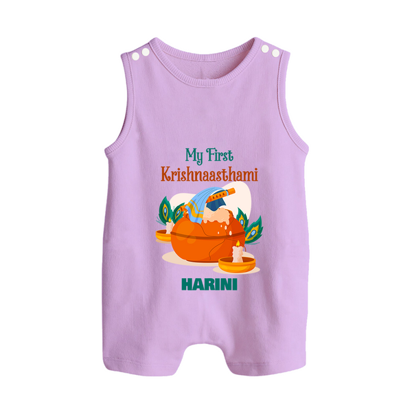 My First Krishnashtami Celebration Romper Suit/Sleeveless Romper | Personalized Krishna Jayanthi Outfit - LILAC - 0 - 5 Months Old (Chest 18")