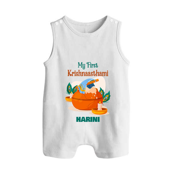 My First Krishnashtami Celebration Romper Suit/Sleeveless Romper | Personalized Krishna Jayanthi Outfit - WHITE - 0 - 5 Months Old (Chest 18")