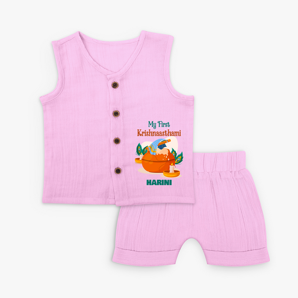 My First Krishnashtami Celebration Jabla Set | Personalized Krishna Jayanthi Outfit - BABY PINK - 0 - 3 Months Old (Chest 9.8")