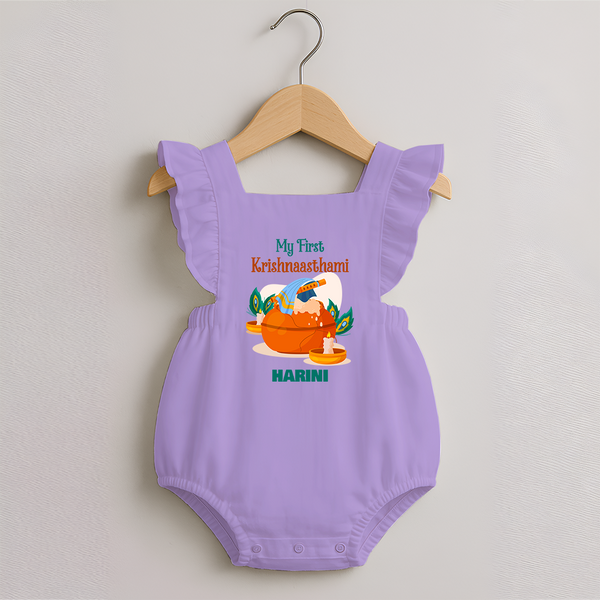 My First Krishnashtami Celebration Romper Frock | Personalized Krishna Jayanthi Outfit - LILAC - 0 - 3 Months Old (Chest 19")