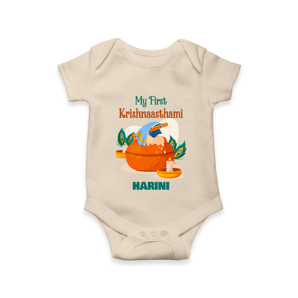 My First Krishnashtami Celebration Romper/Onesie | Personalized Krishna Jayanthi Outfit - IVORY - New Born (Chest 14")