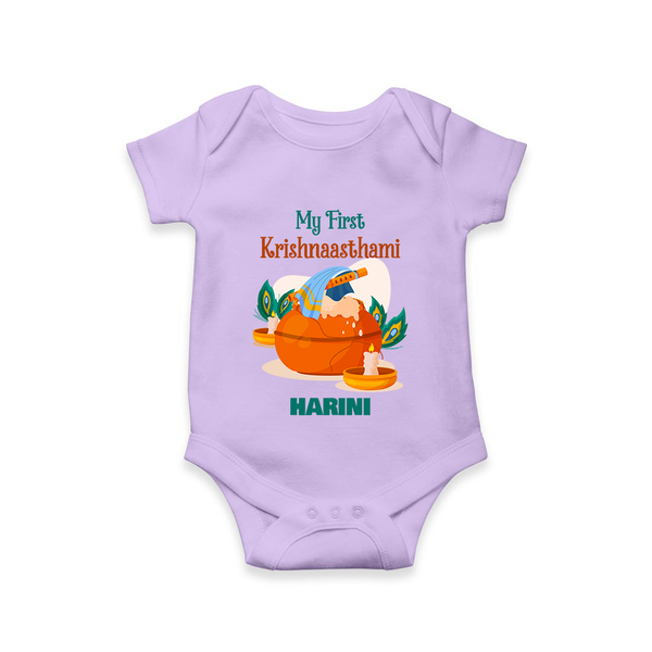 My First Krishnashtami Celebration Romper/Onesie | Personalized Krishna Jayanthi Outfit - LILAC - New Born (Chest 14")