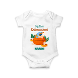 My First Krishnashtami Celebration Romper/Onesie | Personalized Krishna Jayanthi Outfit - WHITE - New Born (Chest 14")