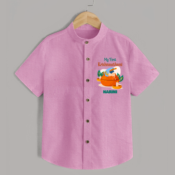 My First Krishnashtami Celebration Shirt | Personalized Krishna Jayanthi Outfit - BABY PINK - 0 - 6 Months Old (Chest 23")