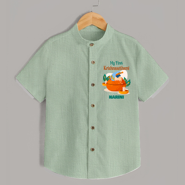 My First Krishnashtami Celebration Shirt | Personalized Krishna Jayanthi Outfit - MINT GREEN - 0 - 6 Months Old (Chest 23")