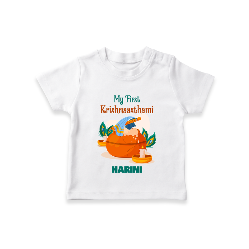 My First Krishnashtami Celebration T-shirt | Personalized Krishna Jayanthi Outfit - WHITE - 0-5 Months Old (Chest 17")