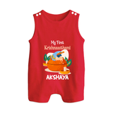 My First Krishnashtami Celebration Romper Suit/Sleeveless Romper | Personalized Krishna Jayanthi Outfit - RED - 0 - 5 Months Old (Chest 18")