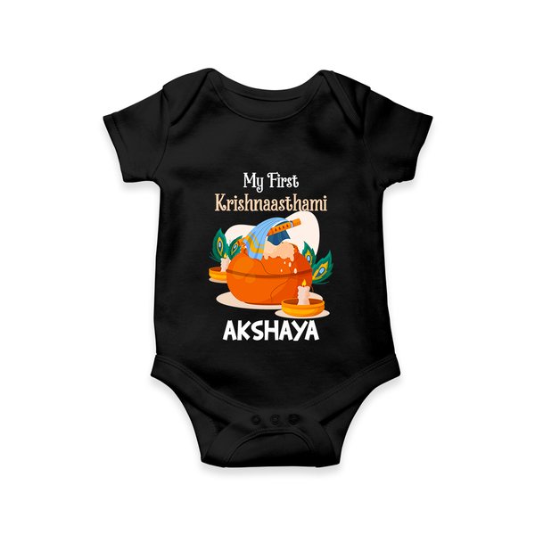 My First Krishnashtami Celebration Romper/Onesie | Personalized Krishna Jayanthi Outfit - BLACK - New Born (Chest 14")