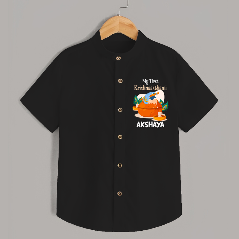 My First Krishnashtami Celebration Shirt | Personalized Krishna Jayanthi Outfit - BLACK - 0 - 6 Months Old (Chest 23")
